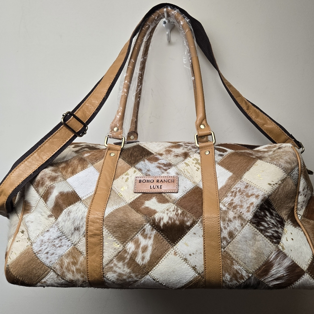 NWT Hair-on Cowhide Leather Duffel Bag Boho Ranch Luxe